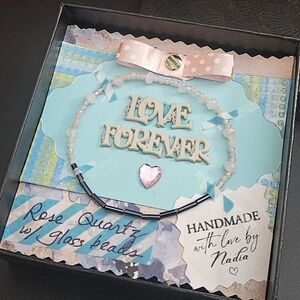 Handmade Love Forever Rose Quartz Stretch Bracelet Scrapbook Style OOAK Gift